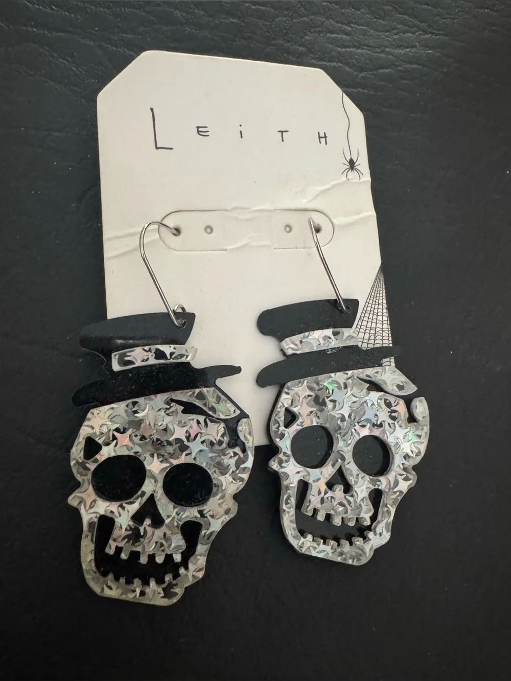 New Leith iridescent skull earrings